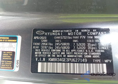 2023 Hyundai Palisade Xrt из США, поврежденный, VIN KM8R34GE3PU627149